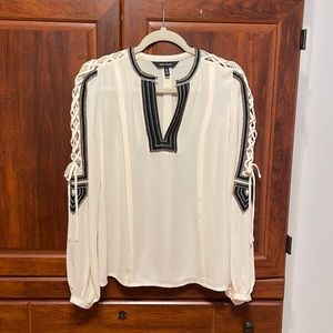Karen Millen cream colored blouse with black details size 6